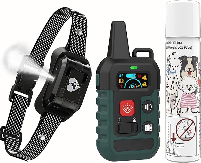 Citronella Dog Training Collar with Remote & 1* Spray Refill, 4 Modes Beep/Vibration/Spray/Spray Enhancement, Humane Safe Dog Bark Collar, Waterproof Spray Collar, Range 300M 【Only Work with Remote】