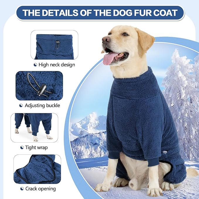 Dog Winter Coat, Warm Fleece Dog Jacket, Windproof Pullover Jumpsuit, Full Body Pajamas Onesie, Cold Weather Clothes for Medium Large Dog(Mediuml,NavyBlue)