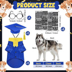 5 Pcs Dog Graduation Costume Set Include 2026 Pet Graduation Gown with Stole Puppy Grad Cap Lensless Glasses DIY Letter Stickers for Dogs Cats Holiday Costume Accessory(Blue Yellow,XXL)