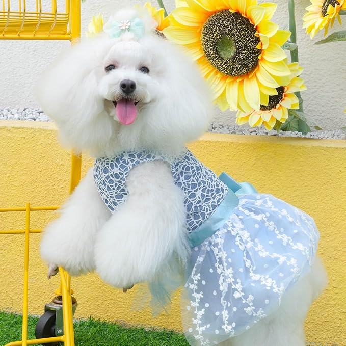CuteBone Dog Birthday Dress Girl Puppy Skirt Tutu Cat Wedding Outfit Pet Party Clothes for Small Dogs Costume DD22XS