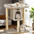 Cat Tree Tower for Indoor Large Cats, Cat Scratching Post with Big Perch Bed, Tall Trees House with Condo Cave, Toy Balls, Modern Climbing Furniture Big Platform for Kitten