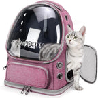 Cat Backpack Carrier, Breathable Cat Carrier Large Space Bubble Pet Backpack for Kitty Small Dog up to 12lbs, Transparent & Foldable Pet Carrier for Travel Hiking（Pink）