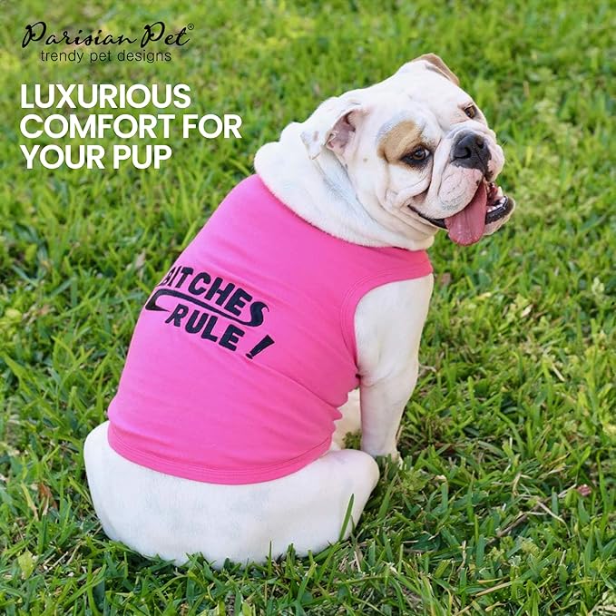 Parisian Pet Dog Shirt – 100% Cotton Shirts for Large Dogs – Pink Sleeveless Puppy Clothes – Lightweight and Breathable Pet Apparel – Bitches Rule Girl Dog Clothes - Stretchy T Shirts for Dogs