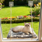 Cat Window Perch with Adhesive Hooks Foldable Cat Window Hammock for Cats up to 30 lbs, Sturdy Metal Frame, Easy to Adjust Assemble, Soft Removable Cushion Included, Cats Bed for Indoor Watching Bird