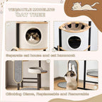 Cat Tree, 66In Cat Tower with Scratching Post, Tall Multi-Level Cat Houses for Indoor Cats Large Adult, Cute Cat Post Cat Condos with Dangling Ball,Plush Platform, Hammock, Big Cats Climbing Tower