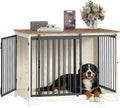 43.3" Dog Crate Furniture with Barn Door, Heavy Duty Dog Kennel Indoor with 2 Doors, Wooden Pet Cage End Table for Large Small Medium Dogs, Anti-Chew Anti-Escape, White Brown DFC92314B