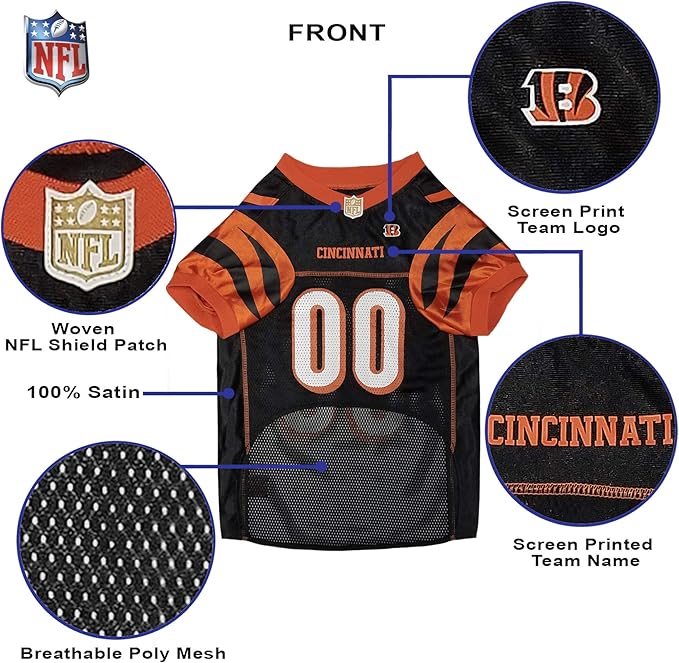 NFL Cincinnati Bengals Dog Jersey - XX-Large, Football Jersey Costume for Dogs