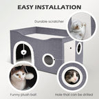 Heeyoo Cat House for Indoor Cats - Large Cat Bed Cave with Fluffy Ball and Scratch Pad, Foldable Cats Houses & Condos, Cat Hideaway, Covered Kitty Bed for Multi Small Large Kitty, 23.8x15.9x13.2 Inch