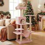 Tangkula 58 Inch Pink Cat Tree, Multi-Level Cat Tower with Sisal Scratching Posts, Padded Top Perch, Condo & Hammock, 3 Hanging Balls, Jumping Platforms for Indoor Cats (Pink)