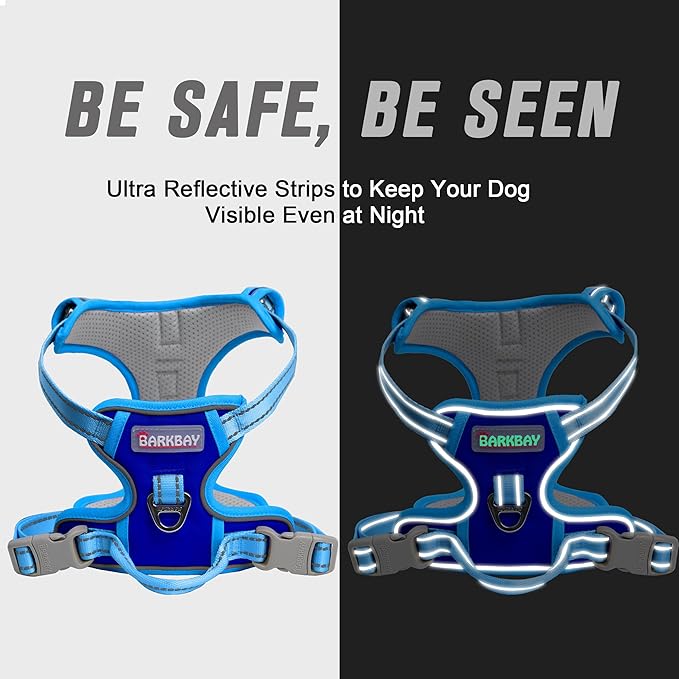 BARKBAY No Pull Dog Harness Front Clip Heavy Duty Reflective Easy Control Handle for Large Dog Walking(Sapphire Blue & Blue,XS)