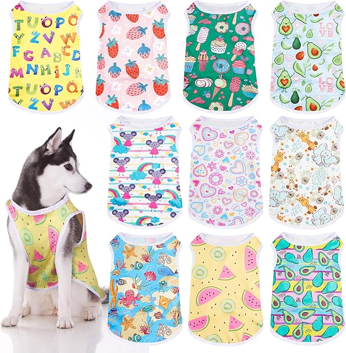Saintrygo 10 Pcs Lovely Puppy Shirts Print Dog Clothes Breathable Summer Pet Cartoon Dog Shirt Clothes Sweatshirt for Puppy Cartoon Shirt Sweatshirt to Cat(X-Large)