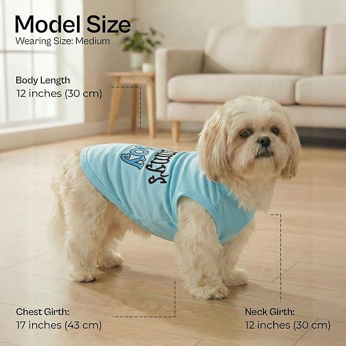 Parisian Pet Dog Shirt – 100% Cotton Shirts for Medium Dogs – Blue Sleeveless Puppy Clothes – Lightweight and Breathable Dog Apparel – Boy Dogs Clothes - Stretchy Mommy’s Boy Pet Shirt