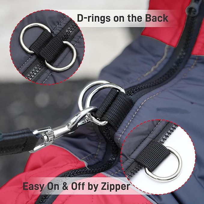 Warm Fleece Dog Coats for Large Dogs,D-Rings Waterproof Puppy Jacket for Cold Winter,Red XXXL