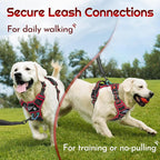 Eagloo Dog Harness for Large Dogs, Easy Wearing with 3 Buckles, Adjustable No Pull Pet Harness with 2 Rings for Walking, No Chock Reflective Soft Padded Vest with Control Handle, Black & Red, L