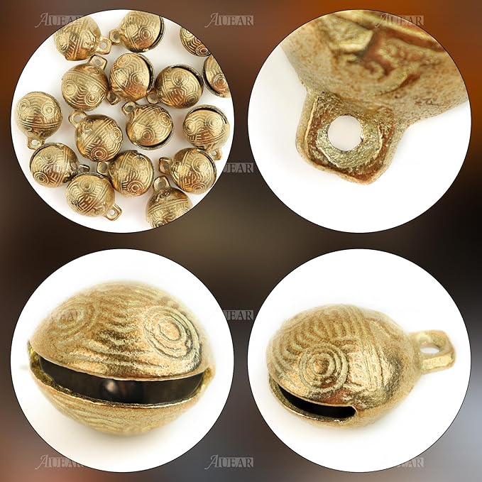 AUEAR, 16 Pack Vintage Brass Mini Jingle Bell DIY Craft 22mm Small Tibetan for Jewelry Making Charms Pendants Wind Chimes Home Door Decor