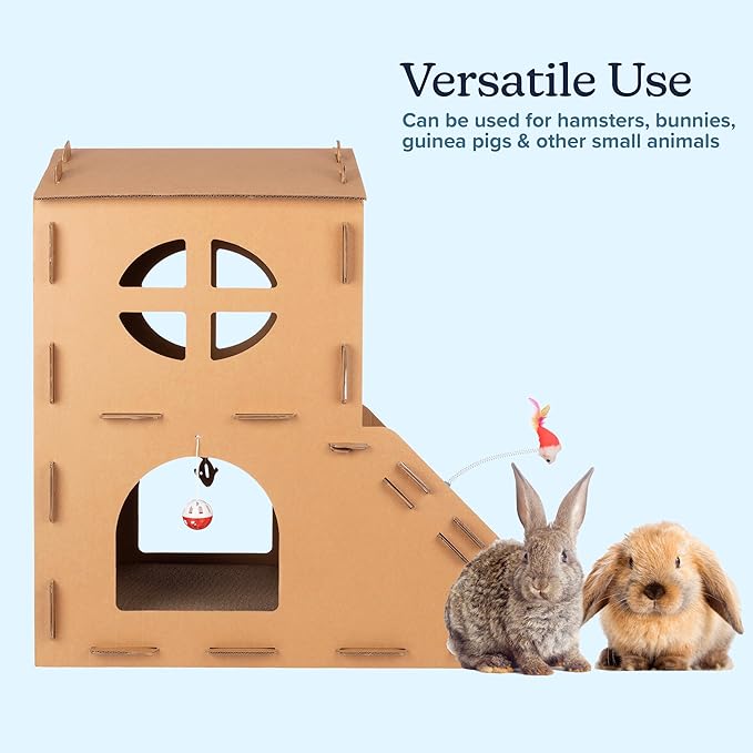 Cat House - Cardboard Cat House with Scratching Pads, Toys, and Catnip - Multi-Level Cat Houses for Indoor Cats, Kittens and Small Animals by PETMAKER