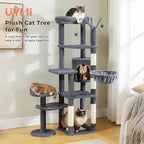 Large Cat Tree for Indoor Cats, 59" Tall Cat Tower with 3 Removable Pompom Sticks, Spacious Condo, Large Hammock and Scratching Posts, Sturdy Play House for Large Cats,Dark Grey