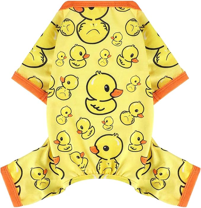 Dog Pajamas Pjs Spring Summer Dog Clothes for Small Dogs Girl Boy, Soft Stretchy Tiny Chihuahua Yorkie Puppy Clothes Doggie Onesies Cat Pet Jammies Outfit, Yellow Duck, XL