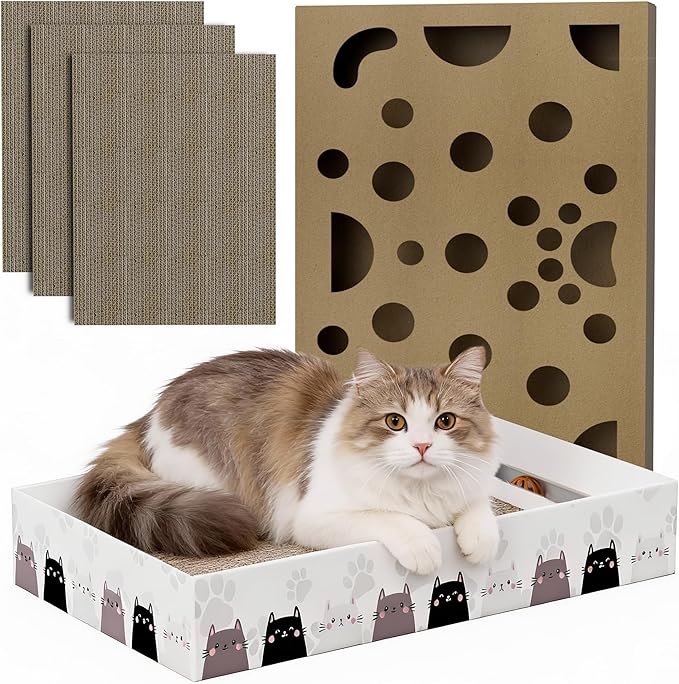 Want to Scratch,Play & Sleep! Gworld 3-in-1 Cat Scratcher Bed With Bell Ball Toy – Interactive Cat Scratch Pad for Indoor Cats Scratching Board 3 Pack Reversible Cardboard Modern Scratcher Replacement