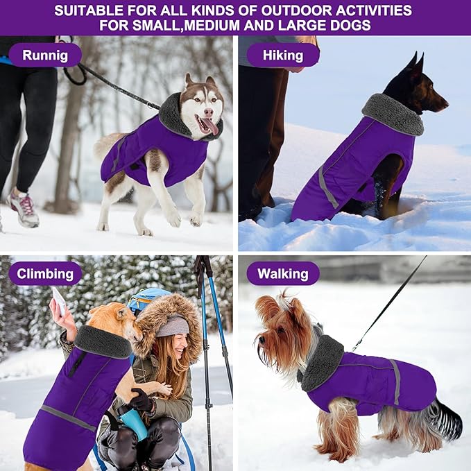 Doglay Dog Coat, Waterproof Dog Jacket Pet Winter Coat for Cold Weather with Thicken Furry Collar, Reflective Puppy Winter Jacket Warm Fleece Lining for Small Medium Large Pets