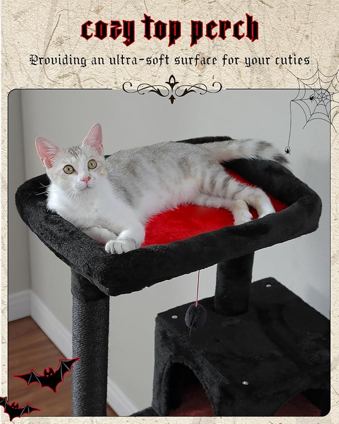 PEQULTI Cat Tree for Large Cats with Metal Frame Big Hammock, Cat Tower for Indoor Cats with 2 Door Condo House, [56.3"=143cm] Multi-Level Cat Shelves with Scratching Posts and Top Perch, Black