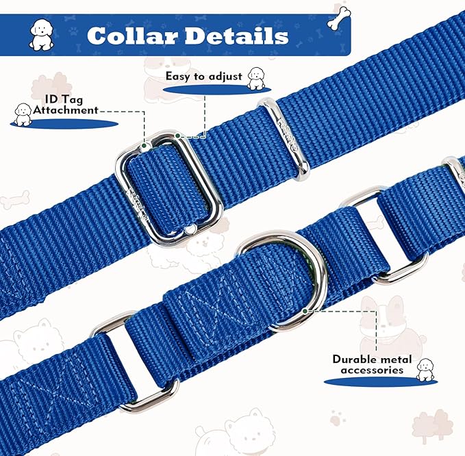 Martingale Collar for Dogs with Quick Release Buckle, Heavy-Duty Solid Color Nylon Training Collars - Adjustable No-Slip Design for Medium & Large Dog