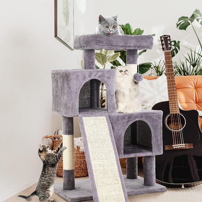Cat Tree for Indoor Cats, 36in Cat Tower Multi-Level Cat Condo with Sisal Scratching, Scratching Board, Dangling Ball, Extra Large Perch for Cats and Kittens (Ashy)