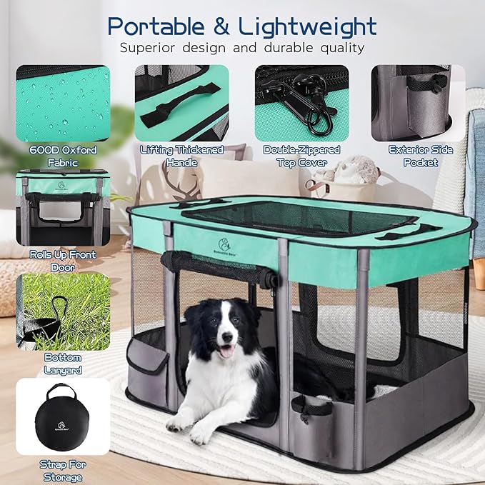 Dog Playpen,Pet Playpen,Foldable Puppy Cat Playpen,Portable Exercise Kennel Tent Crate,Water-Resistant Breathable Shade Cover, Indoor Outdoor Travel Camping Use for Small Animals with Carrying Case(S)