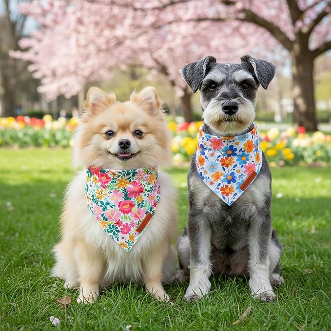 ADOGGYGO Floral Dog Bandanas, Colorful Flower Pet Scarf, Multi Size, Spring Summer Floral Bandana for Small Dogs (Small)