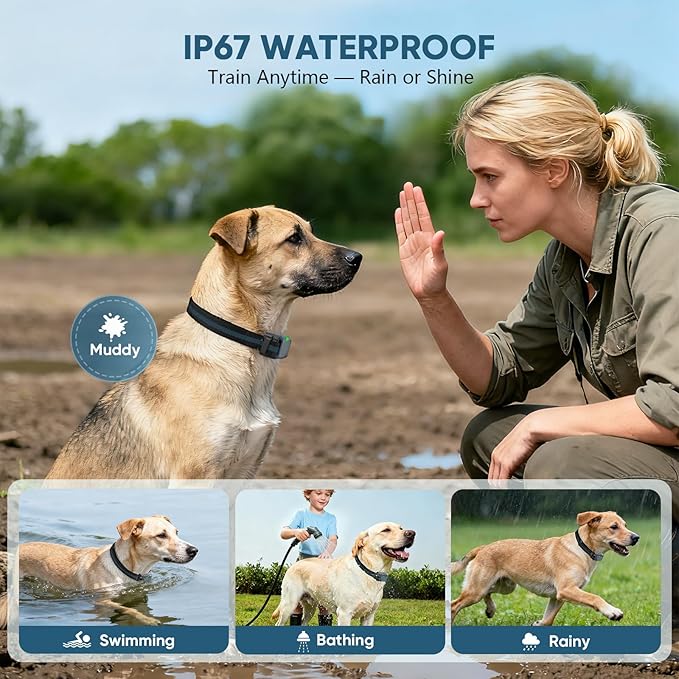 Shock Collar for Dogs, IP67 Waterproof Dog Training Collar with Remote, 3 Training Modes (Beep, Vibration, Static), Rechargeable E Collar for Large and Medium Breeds