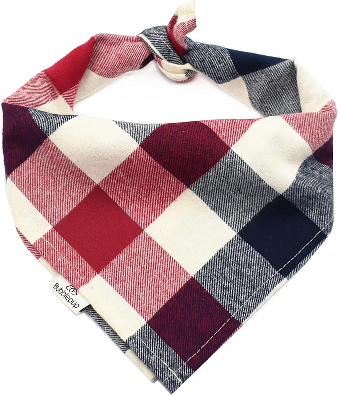 Bubblepup Dog Bandanas, Fall Dog Bandana for Boys Girls, Plaid Reversible Triangle Bibs Scarf Accessories for Dogs Pets