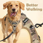 Funfox Dog Harness No Pull, Adjustable Pet Vest Harness, Super Soft Material with Vertical Handle Easy Control, Reflective Night Walking, 2 Leash Clips for Small Sized Dogs, Camo Brown, S