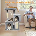 Cat Tree, 29.5 Inches Cat Tower with Dual Condos for Indoor Cats, Plush Cat House with Padded Perch, Scratching Ramp and Posts -Gray