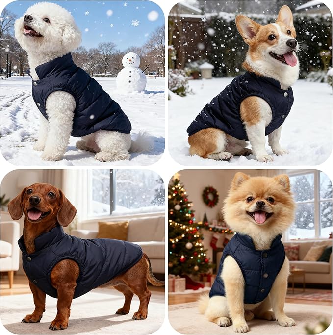 Dog Jacket Waterproof Fleece Dogs Vest Large Dog Coats for Winter Cold Weather Warm Dogs Puffer Jacket Puppy Coat Blue Pet Jackets Cat Coats M