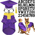 5 Pcs Dog Graduation Costume Set Include 2026 Pet Graduation Gown with Stole Puppy Grad Cap Lensless Glasses DIY Letter Stickers for Dogs Cats Holiday Costume Accessory(Purple Yellow,XXL)