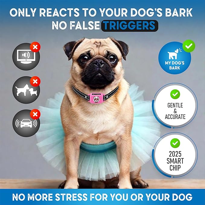 Bark Collar for Small Dogs 5-15 lbs with Magnetic Charging – No Shock, 3 Beep & Vibration Modes, 5 Sensitivity Levels – Humane Stop Anti-Barking Device – Dog Training Bark Collar (Pink)