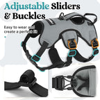 rabbitgoo Escape Proof Dog Harness, Soft Padded Full Body Pet Harness, Reflective Adjustable No Pull Vest with Lift Handle and Leash Clip for Large Dogs Walking Hiking Training, M, Grey