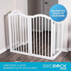 INTERNET'S BEST Arched Top Dog Gate | 4 Panel, 36" H Wooden Pet Barrier for Dogs or Cats | Freestanding Folding Room Divider for Doorways, Hallways, Stairs, and Porch | Portable, Extra Wide | White
