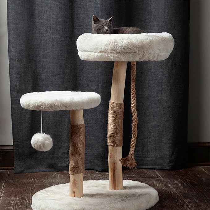 Habitat Haven The Oasis Cat Tree - Luxury Cat Condo, Modern Indoor Tower with Faux Fur Bed, Scratching Posts, and Toy for Cats, 23.5-Inch Width x 18-Inch Depth x 28.5-Inch Height