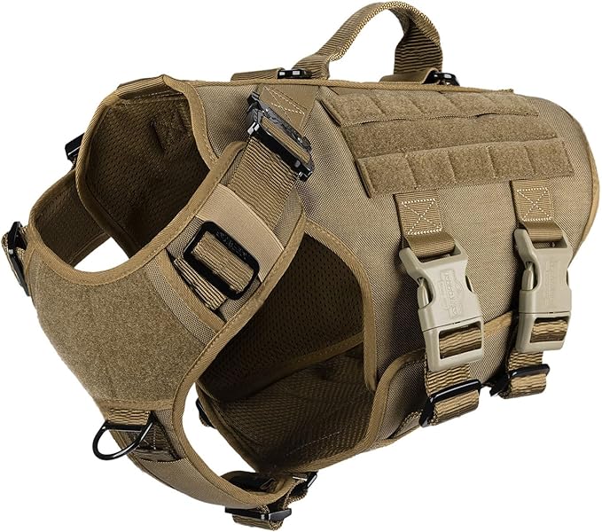 ICEFANG GN3 Tactical Dog Harness with 6X Buckle,Dog Molle Vest with Handle,3/4 Body Coverage,Hook and Loop Panel for ID Patch,No Pulling Front Clip (XL (32"-40" Girth), Coyote Brown)