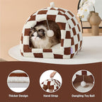 Lesure Cute Cat Beds for Indoor Cats - 2 in 1 Cat Cave Bed for Large Cats, House with Removable Washable Cushioned Pillow, Cozy Tent House with Non-Slip Bottom, Brown, 17.3 inches