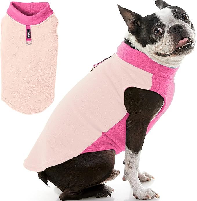 Gooby Half Stretch Fleece Vest Dog Sweater - Peach, X-Small - Warm Pullover Fleece Dog Jacket with D-Ring Leash for Small to Medium Dogs