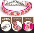 Rose Flower Martingale Dog Collar，Reflective No-Pull Adjustable Chain Collar for Medium,Large & XL Dogs (Large Rose)