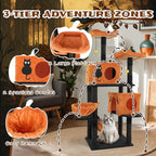 Halloween Cat Tree, 5-Level Cat Tower with 2 Condos & 2 Hammocks, Black & Orange Cat Furniture with Sisal Scratching Posts, Spooky Themed Pet Playground for Indoor Cats (60 in Halloween)