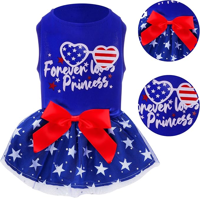 4th of July Dog Outfit Pet Puppy Printed Dresses with Sparkly Stars Summer Princess Skirt for Independence Day Party Small Medium Dog Outfit