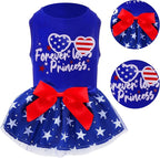 4th of July Dog Outfit Pet Puppy Printed Dresses with Sparkly Stars Summer Princess Skirt for Independence Day Party Small Medium Dog Outfit
