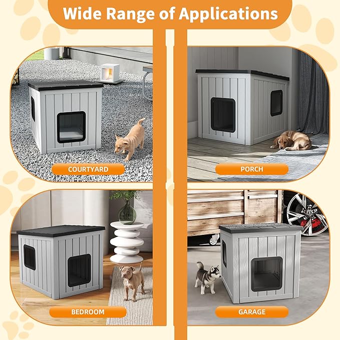Dog House Small Dog Houses Outdoor with Sloped Roof Waterproof Ventilated Design Easy to Clean Elevated Floor Easy Assembly for Middle Sized Dogs(Grey 24.65"*21.5"*22.21")