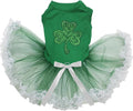 Petitebella Green Sequins Clover Puppy Dog Dress (Green/Green White Lace, X-Small)
