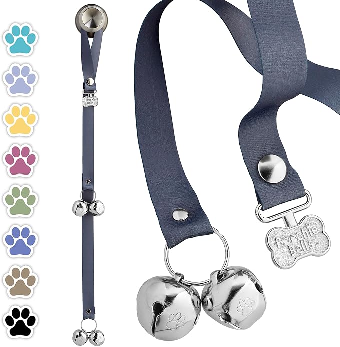 PoochieBells Dog Door Bells for Potty Training, Quick & Easy Puppy Potty Training Method Included, Handcrafted in USA with Loud, Paw-Safe Bells, Pewter Gray