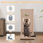 Sisal Cat Scratchers for Indoor Cats, 26.8'' L-Shape Cat Scratching Board, Solid Wooden Cats Scratch Pad with Mouse Toy, Large Cats Scratching Posts to Protect Furniture(Vertical Scratcher)